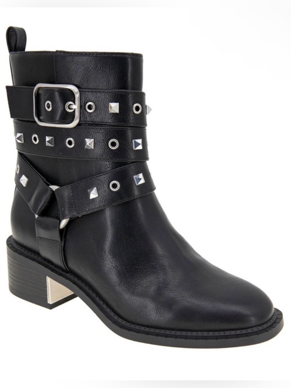 BCBGeneration Barla-2 Black Moto Biker Grommet Harness Boots Women’s 5.5 NWOB
